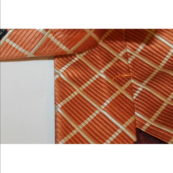 Classic Enrico Carlucci Men Neck Tie Orange Checkered Diamond Italy 100% Silk - Picture 12 of 12